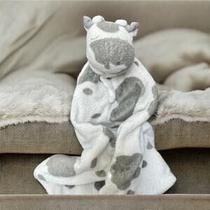 Angel Dear Cow Lovey Security Blanket Gray White Stuffed Animal Baby Blankie 12"